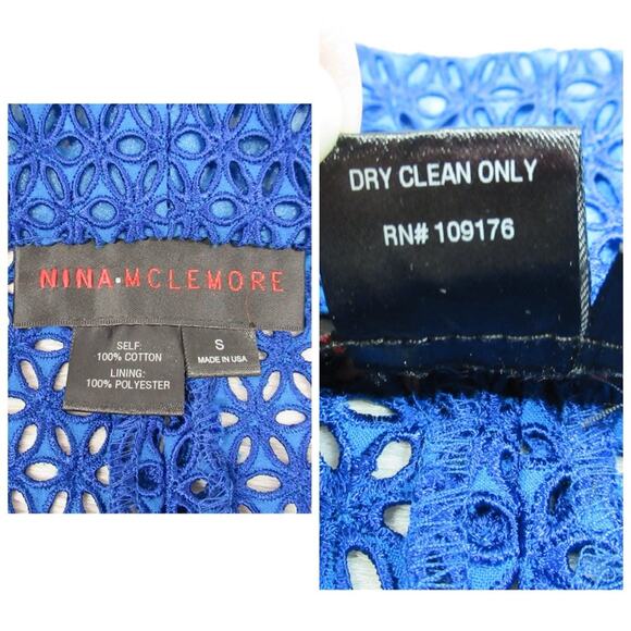NINA MCLEMORE Blue Floral Eyelet Zip Front Sheer Jacket Women’s Size Small - Picture 13 of 13